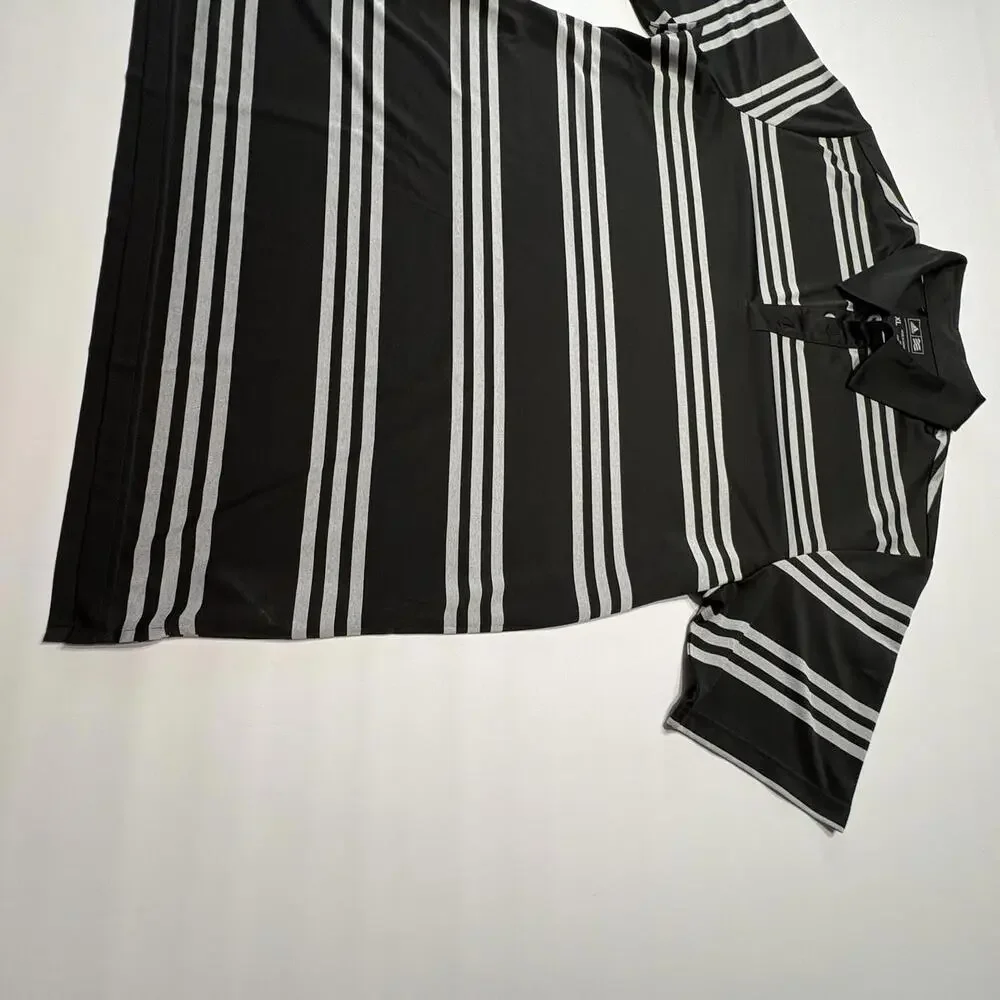Adidas Men's Striped Polo Shirt - Size XL, Black and Gray
